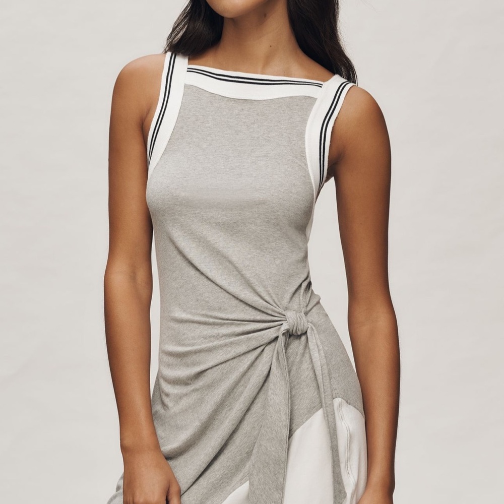 Anthropologie Gray and White Asymmetrical Dress